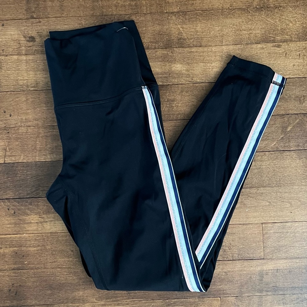 Zyia Active Pink Rainbow Black Luxe high rise 7/8 glitter stripe legging